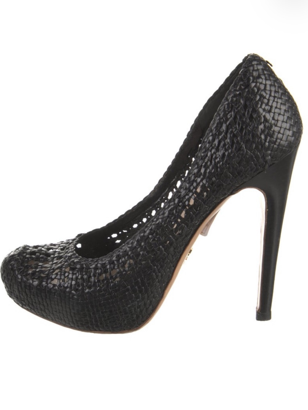 Prada Black Braided Leather High Heel Pump